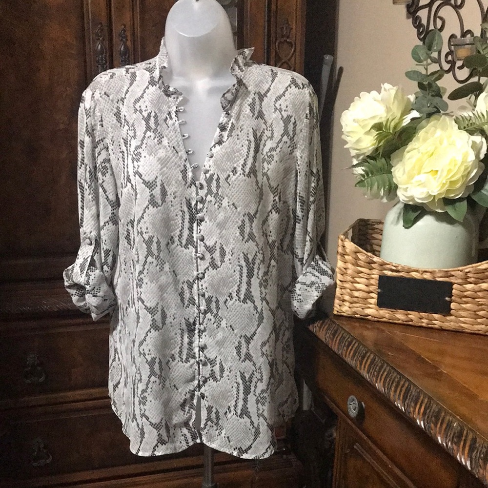 Express Portofino rolled sleeves Snake Print Blouse
